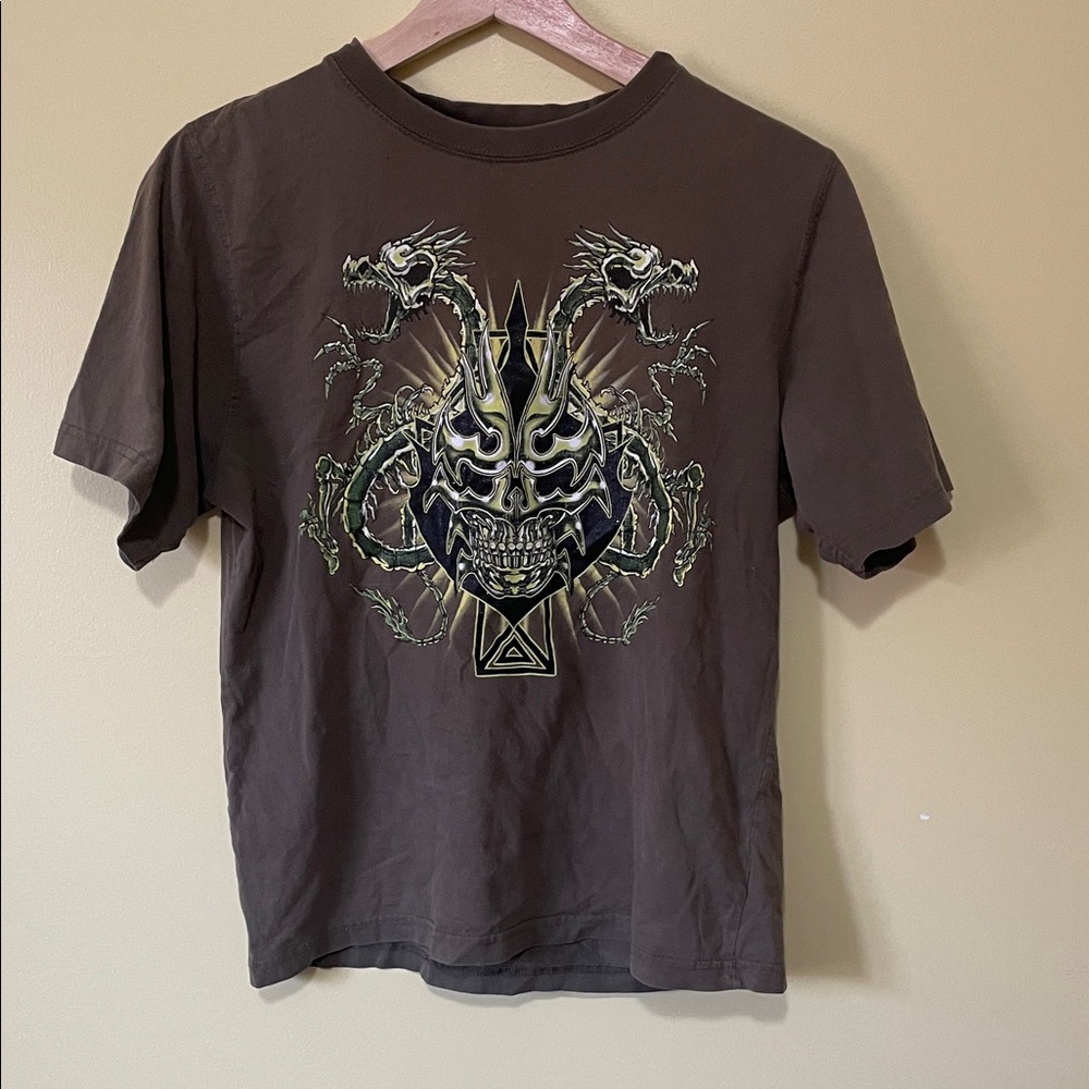 Brown Graphic Tee with Dragon Design